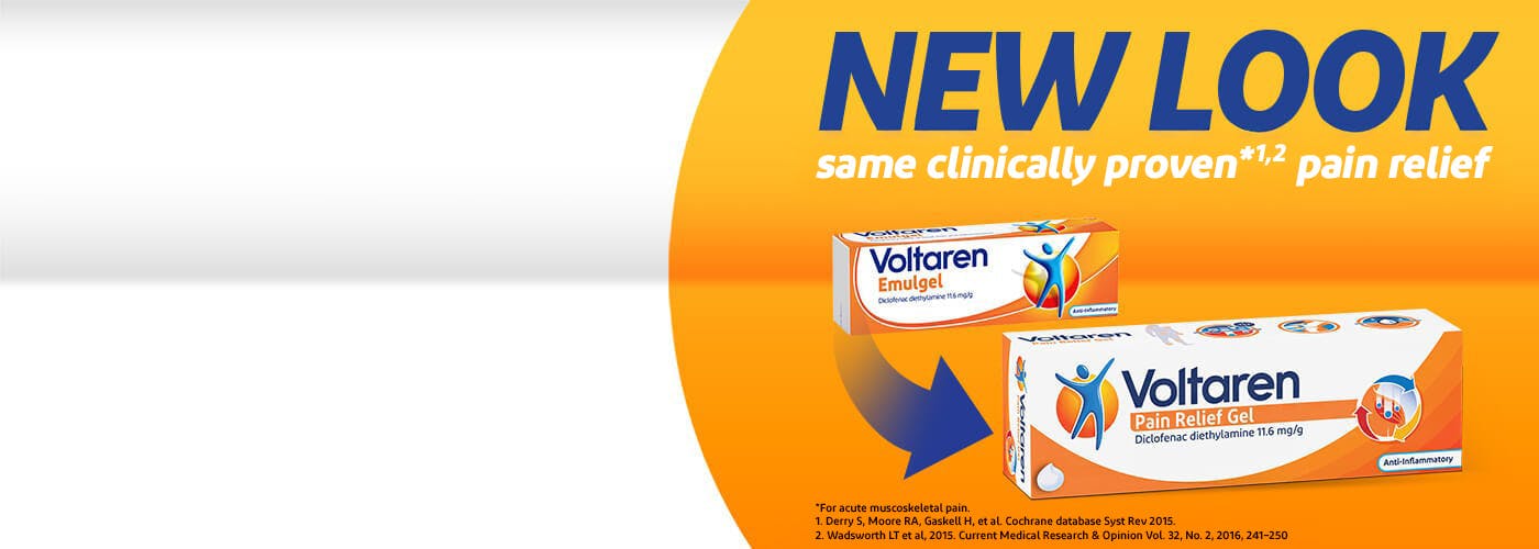 Packshot of new look of Voltaren Pain Relief Gel