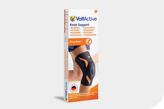 Rodillera VoltActive para la prevención del dolor de rodilla. Producto libre de fármacos - Voltadol 