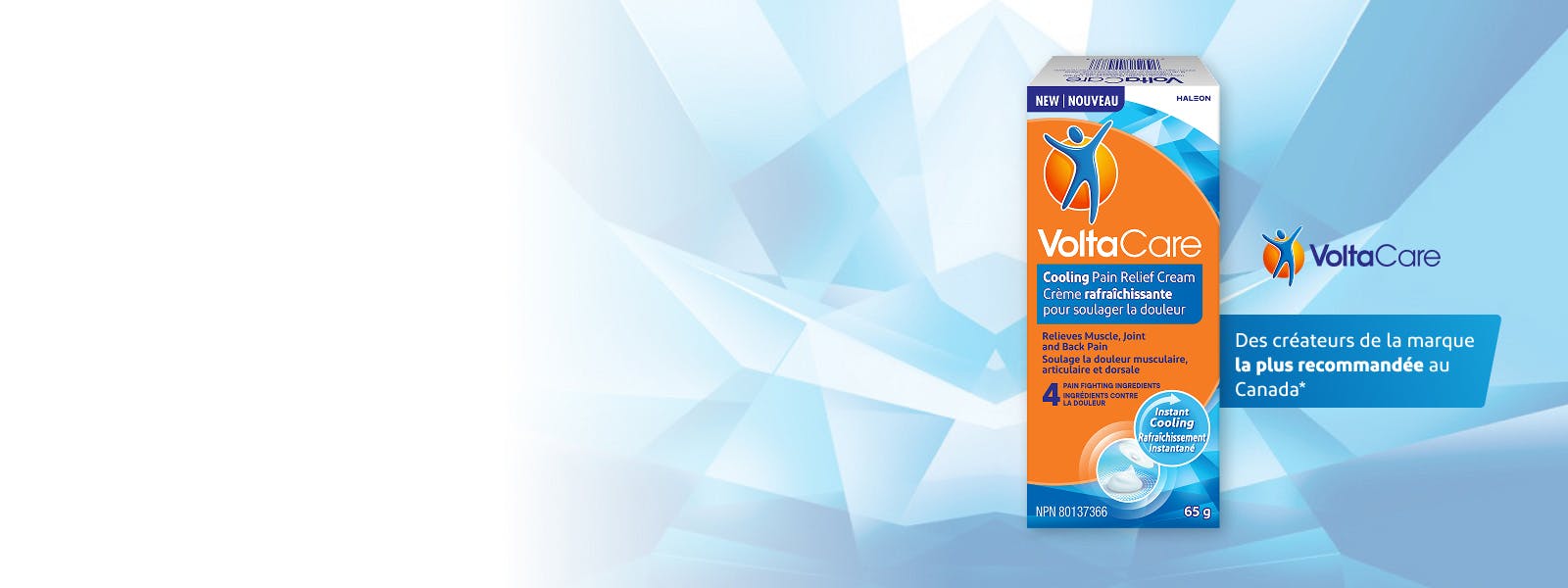 Nouvelle bannière pour la Voltacare Crème Rafraîchissante Pour Soulager La Douleu