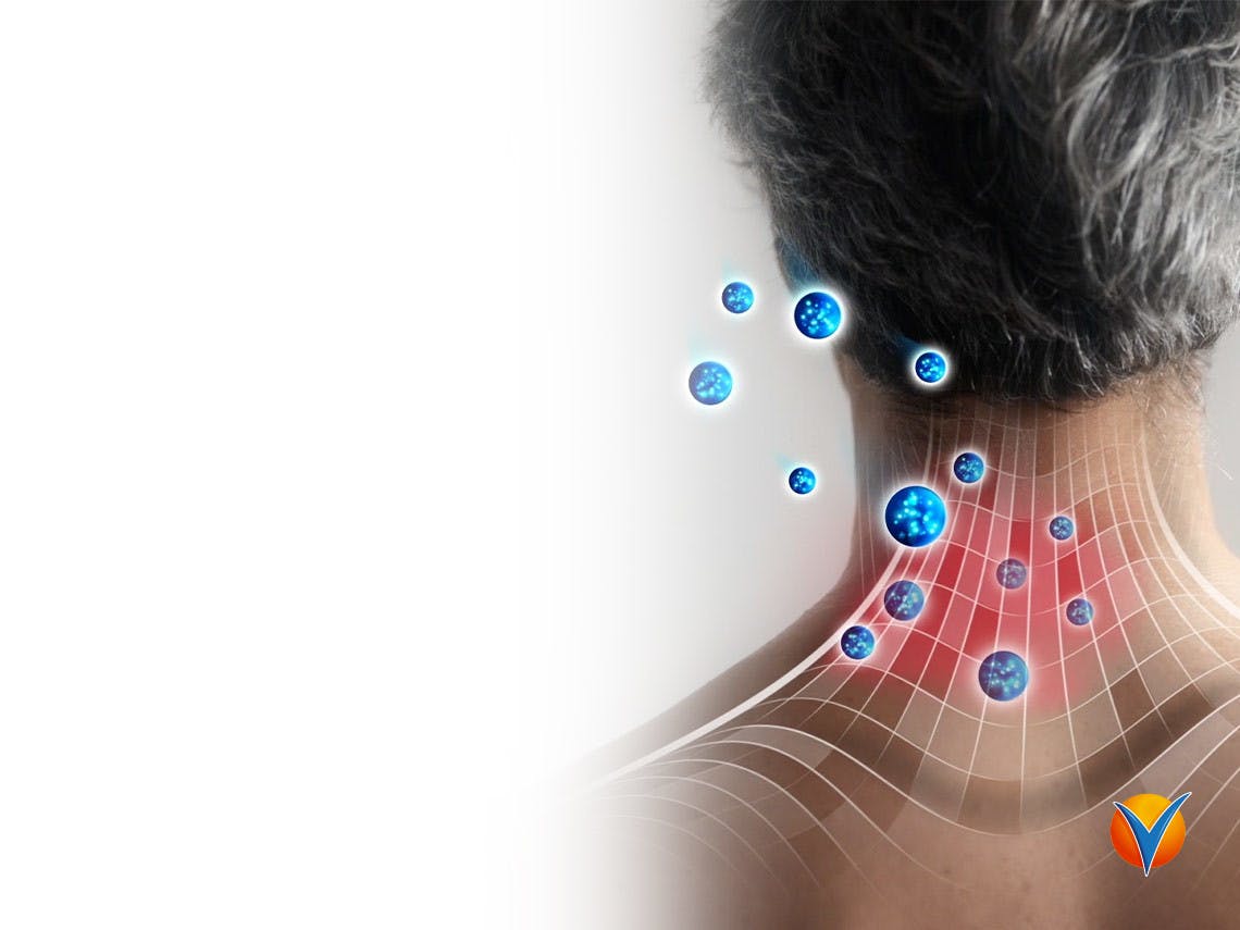 Animering som visar hur Voltaren Gel hjälper att lindra ont i nacken