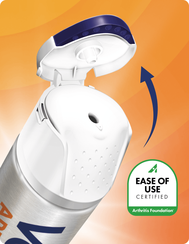 Shows how the Voltaren easy open flip cap works alongside the ‘Ease of Use’ seal