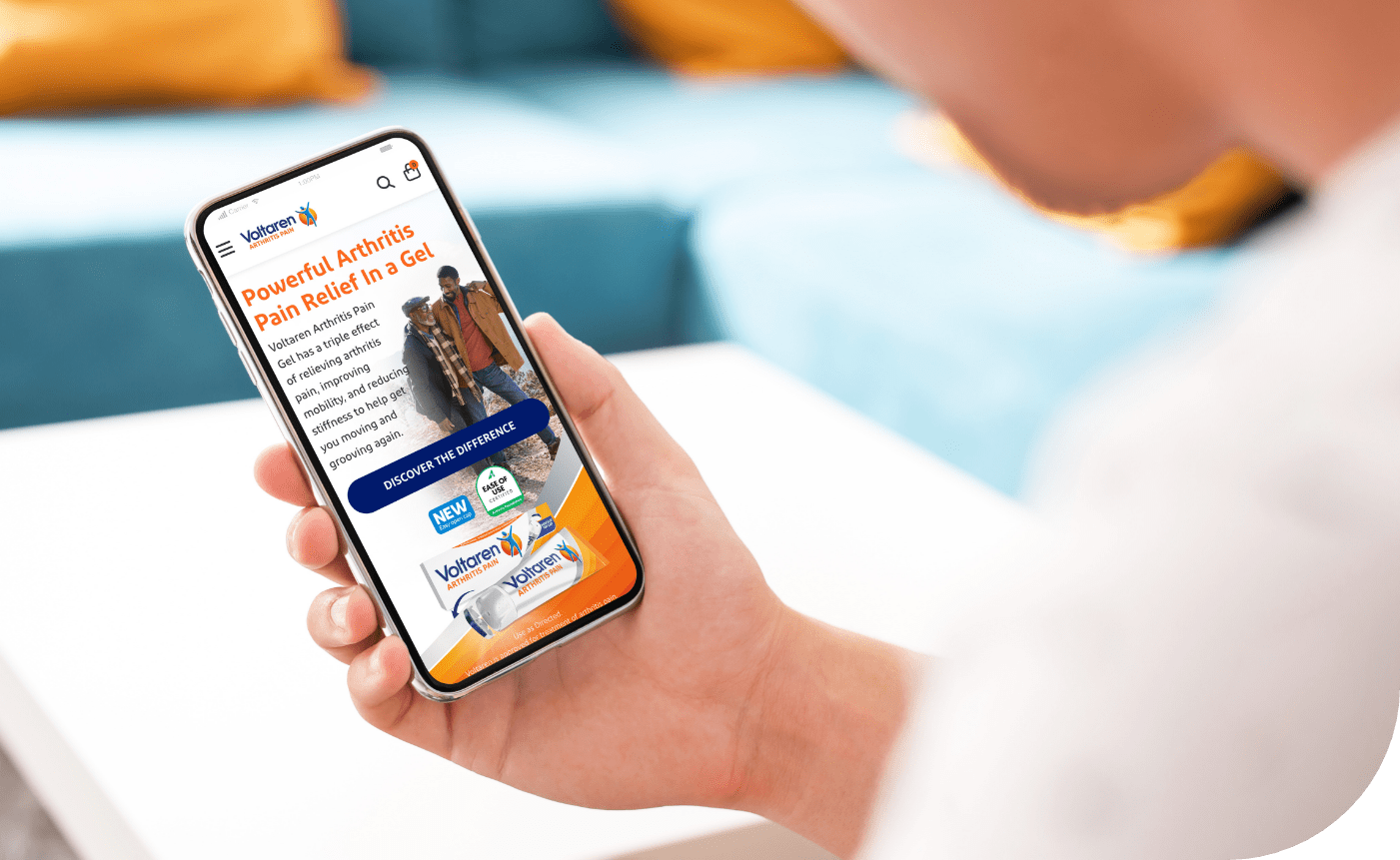 Person using Voltaren first arthritis-optimized site on their phone
