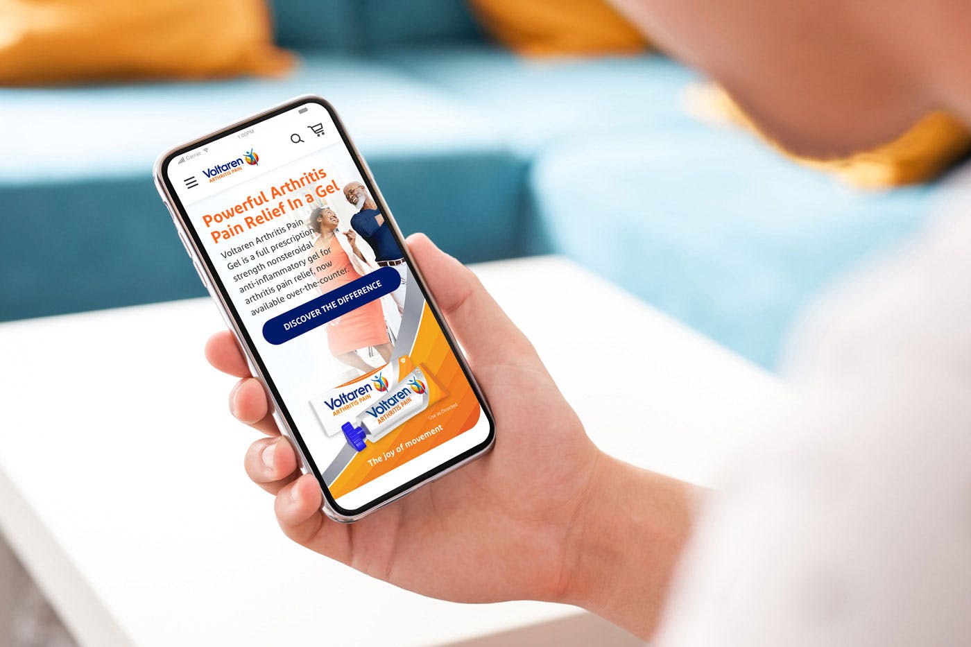 Person using Voltaren first arthritis-optimized site on their phone