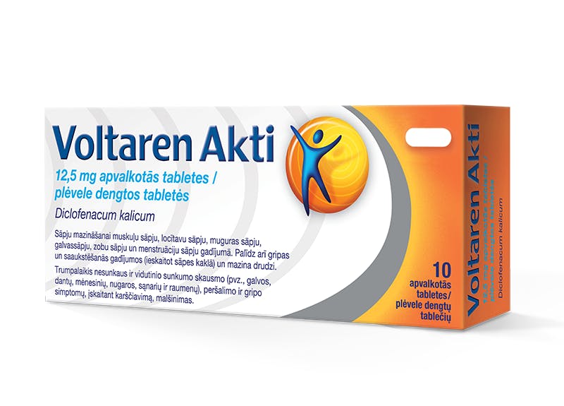 Voltaren Akti 12,5 mg plėvele dengtos tabletės Produktas - Voltaren Akti 12,5 mg plėvele dengtos tabletės