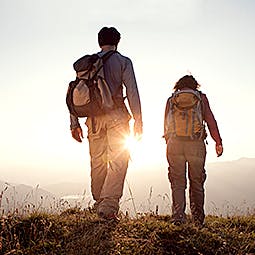 Two people hiking
