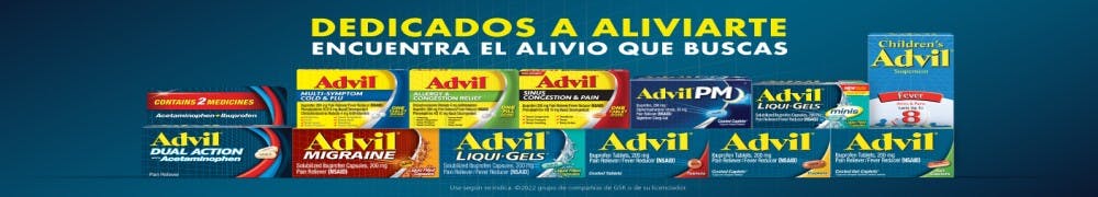 diferentes productos Advil con un fondo azul