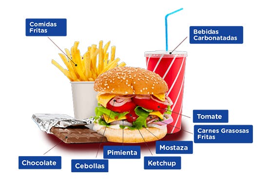una foto de una hamburguesa, papas fritas, chocolate y un jugo sobre el fondo blanco