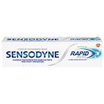 dentífrico Sensodyne Rapid con letras azules sobre el fondo blanco