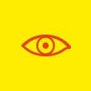 un dibujo de un ojo rojo sobre el fondo amarillo