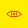 un dibujo de un ojo rojo sobre el fondo amarillo un dibujo de un ojo rojo sobre el fondo amarillo
