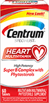 una caja de Centrum Specialist Heart con un dibujo de corazón sobre el fondo blanco