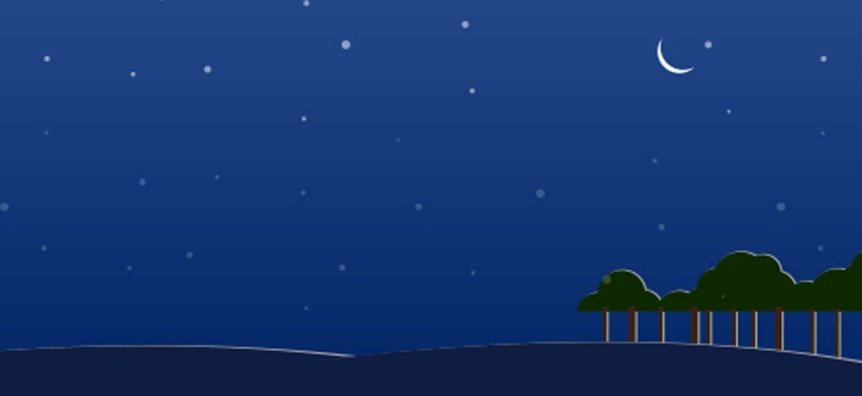 Illustration of a moon over a forest at night