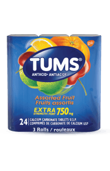 3-roll package of Tums® Extra Strength Assorted Fruit