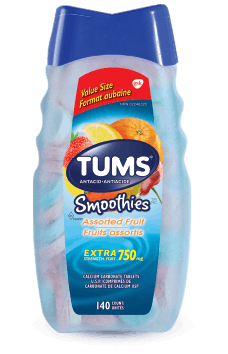 Bottle of TUMS Smoothies Assorted Fruit 140ct
