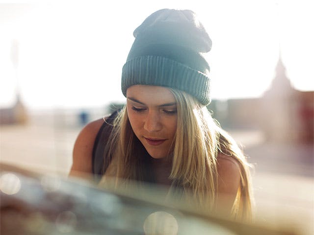 Young girl wearing beanie