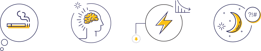 Icons showing cigarette cravings, depression, anxiety, and restlessness as nicotine triggers Icons showing cigarette cravings, depression, anxiety, and restlessness as nicotine triggers